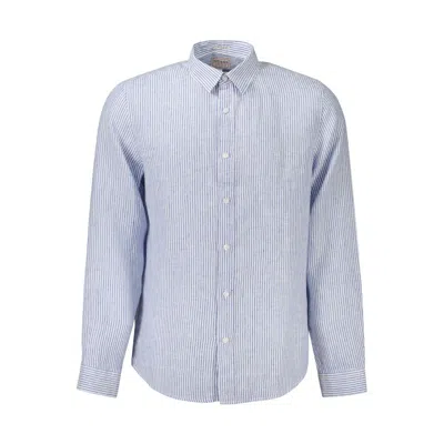 Guess Jeans Blue Linen Men Shirt In Blue