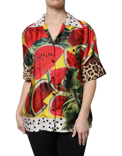 Dolce & Gabbana Multicolor Watermelon Collared Shirt Top In Multi