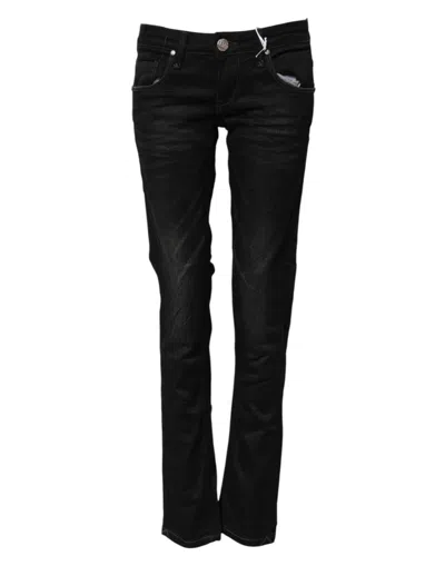 Acht Black Washed Low Waist Slim Fit Cotton Denim Jeans In Black
