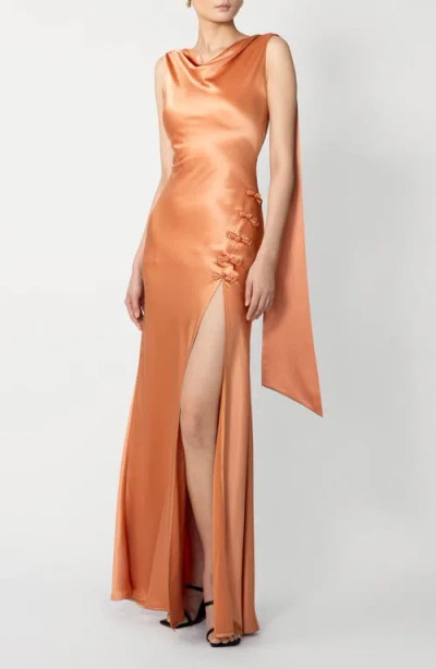 Sau Lee Priscilla Satin Gown In Orange