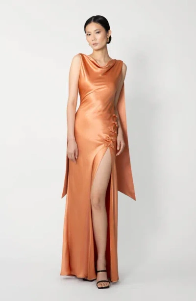 Sau Lee Priscilla Satin Gown In Orange