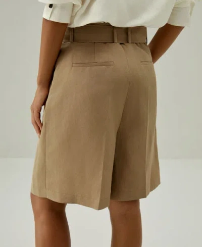Lilysilk Chic Silk-linen Blend Bermuda Shorts In Brown