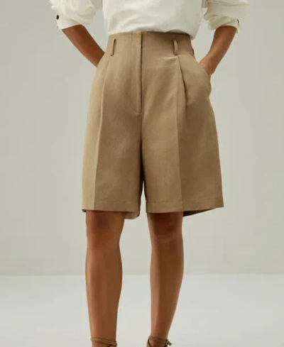 Lilysilk Chic Silk-linen Blend Bermuda Shorts In Brown