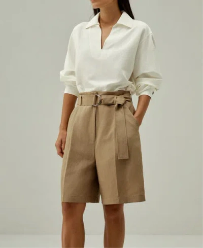 Lilysilk Chic Silk-linen Blend Bermuda Shorts In Brown