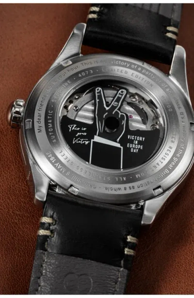 Avi-8 Spitfire Type 300 Automatic Ve-day 80th Anniversary Limited Edition Leather Strap Watch, 41mm In Black