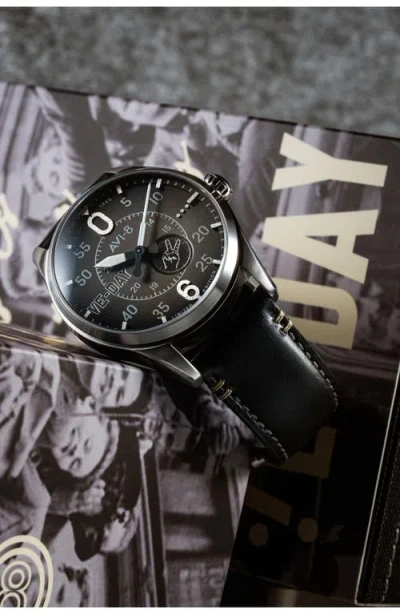 Avi-8 Spitfire Type 300 Automatic Ve-day 80th Anniversary Limited Edition Leather Strap Watch, 41mm In Black