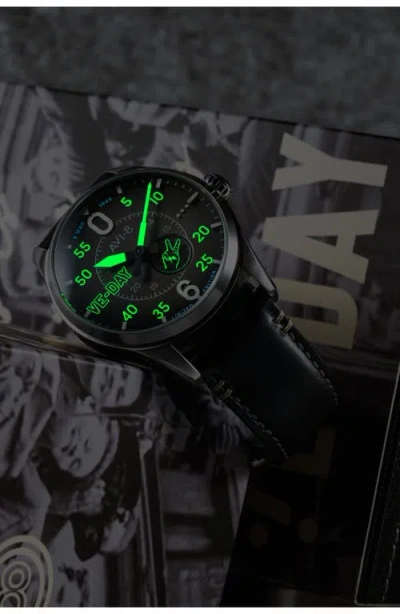 Avi-8 Spitfire Type 300 Automatic Ve-day 80th Anniversary Limited Edition Leather Strap Watch, 41mm In Black