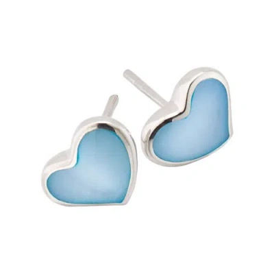 Jan Leslie Heart Stud Earring Set In Sterling Silver In Blue