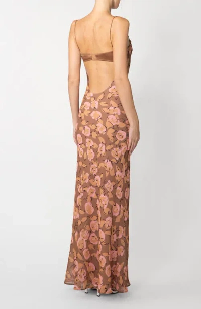 Sau Lee Gabi Floral Print Dress In Brown