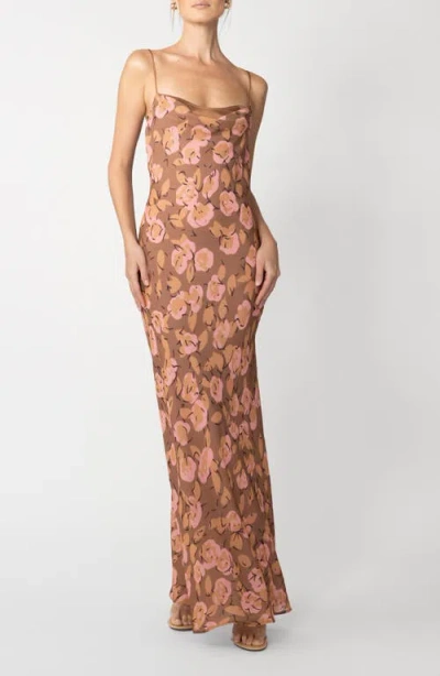 Sau Lee Gabi Floral Print Dress In Brown