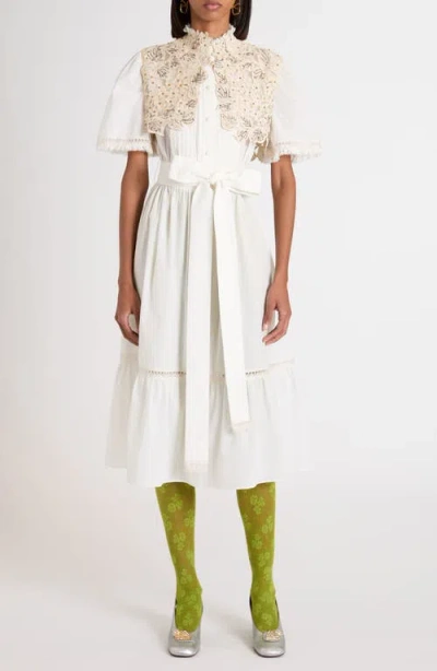 Valentino Garavani Lace Embellished Cotton Muslin Midi Dress In White