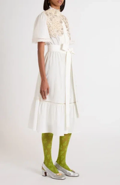 Valentino Garavani Lace Embellished Cotton Muslin Midi Dress In White