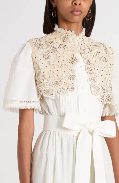 Valentino Garavani Lace Embellished Cotton Muslin Midi Dress In White