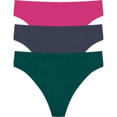 Natori Bliss Bare Cotton Thong 3-pack In Multi