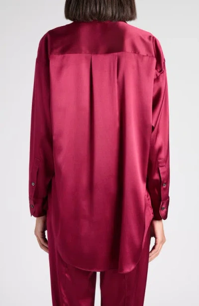 Tom Ford Relaxed Fit Stretch Silk Satin Blouse In Burgundy