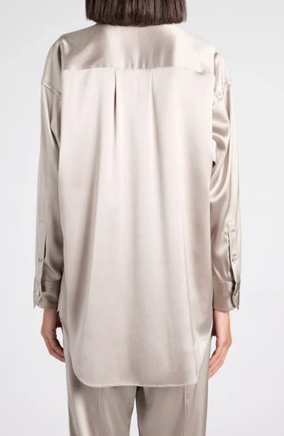 Tom Ford Relaxed Fit Stretch Silk Satin Blouse In Gray