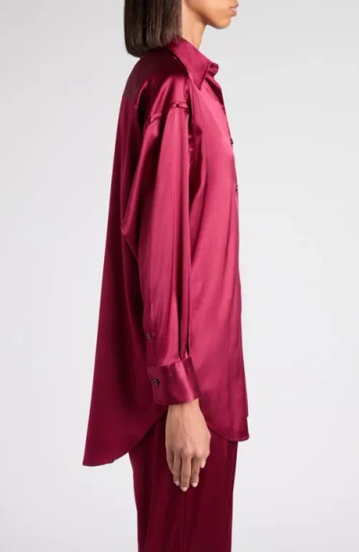 Tom Ford Relaxed Fit Stretch Silk Satin Blouse In Burgundy