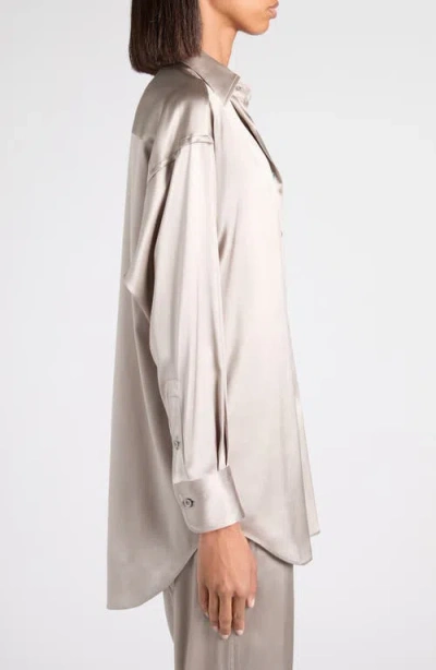 Tom Ford Relaxed Fit Stretch Silk Satin Blouse In Gray