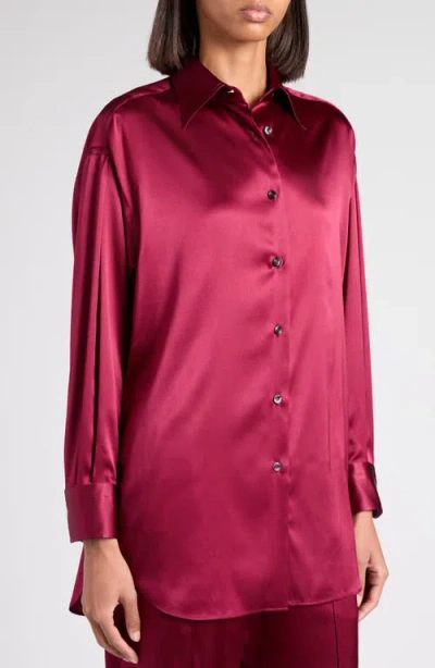 Tom Ford Relaxed Fit Stretch Silk Satin Blouse In Burgundy