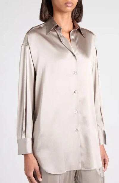 Tom Ford Relaxed Fit Stretch Silk Satin Blouse In Gray