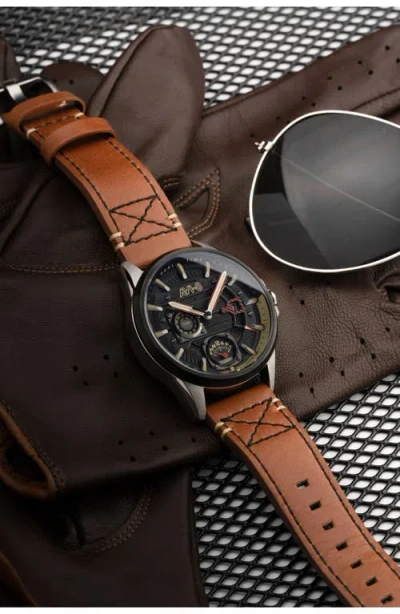 Avi-8 Men's Hawker Harrier Farley Multifunction Brown Leather Strap Watch, 44mm In Brown