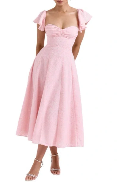 House Of Cb Emma Flutter Sleeve Jacquard Cocktail Dress In Pink