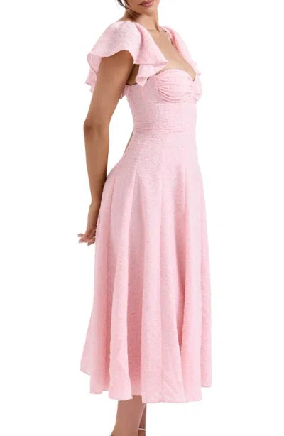 House Of Cb Emma Flutter Sleeve Jacquard Cocktail Dress In Pink