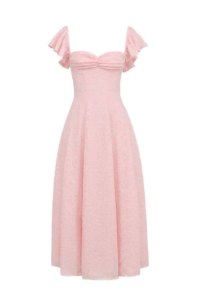 House Of Cb Emma Flutter Sleeve Jacquard Cocktail Dress In Pink