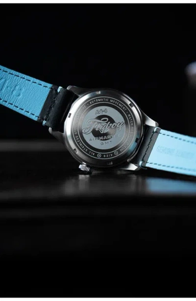 Avi-8 Flyboy Airmaster Gmt Leather Strap Watch, 40mm In Black