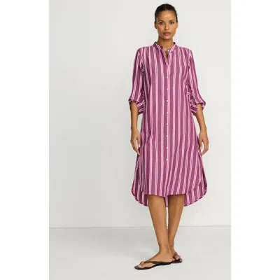 Lands' End Poplin Oversized Puff Sleeve Midi Shirt Dress In Purple