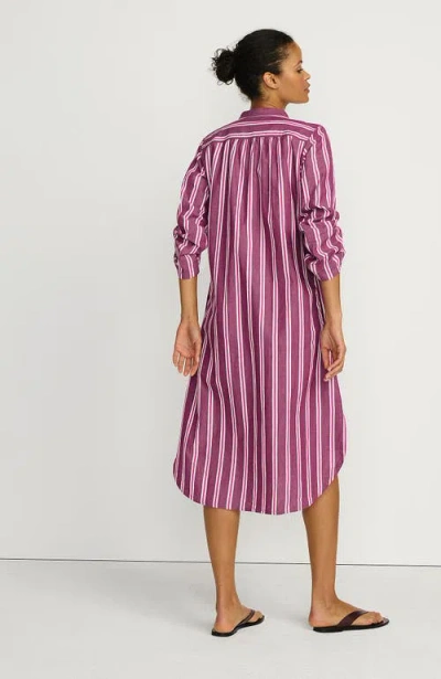 Lands' End Poplin Oversized Puff Sleeve Midi Shirt Dress In Purple