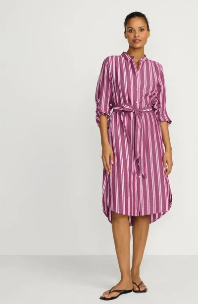 Lands' End Poplin Oversized Puff Sleeve Midi Shirt Dress In Purple