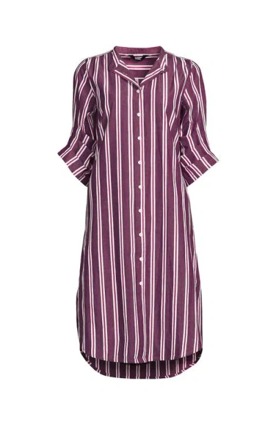 Lands' End Poplin Oversized Puff Sleeve Midi Shirt Dress In Purple
