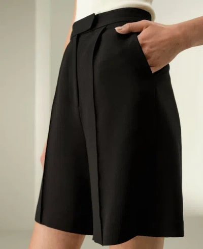 Lilysilk Silk-wool Blend Polished Shorts In Black