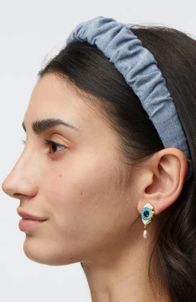 Lele Sadoughi Kelly Ocean Weave Ruched Headband In Blue