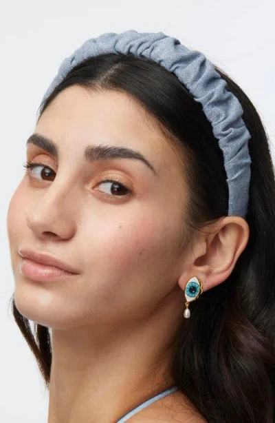 Lele Sadoughi Kelly Ocean Weave Ruched Headband In Blue