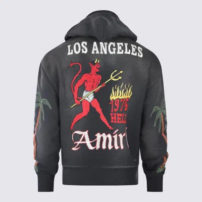 Amiri Hooded Sweatshirt With Front Pocket And Palm Tree Motif In Black