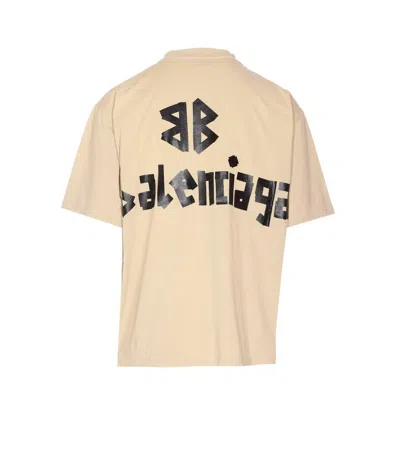 Balenciaga Men Beige Tape Type Medium Fit T-shirt In Neutral