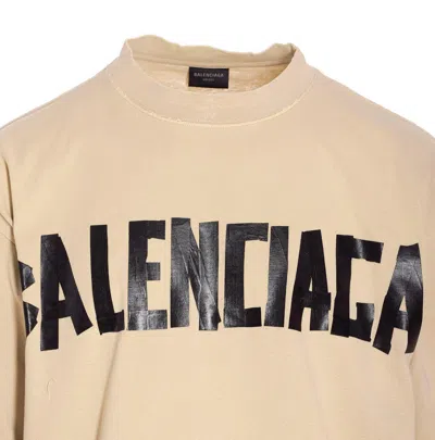 Balenciaga Men Beige Tape Type Medium Fit T-shirt In Neutral