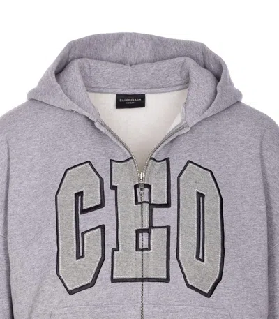 Balenciaga Hooded Cotton Sweatshirt With Kangaroo Pocket In Gray
