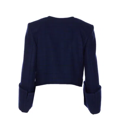 Chloé Check Pattern Cropped Jacket In Blue