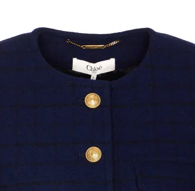 Chloé Check Pattern Cropped Jacket In Blue