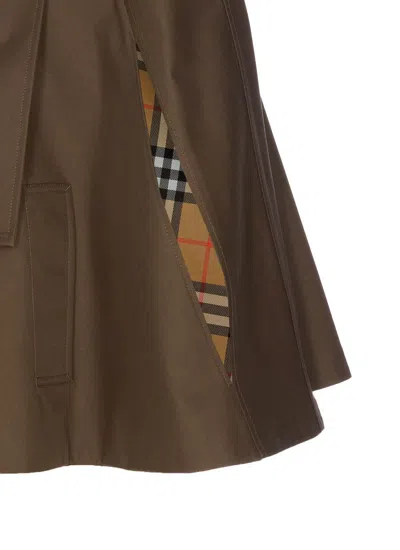 Burberry Cotton Cape With Traditional Check Lining In Green