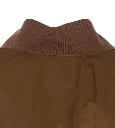 Chloé Short Ribbed Collar Snap Button Jacket In Brown