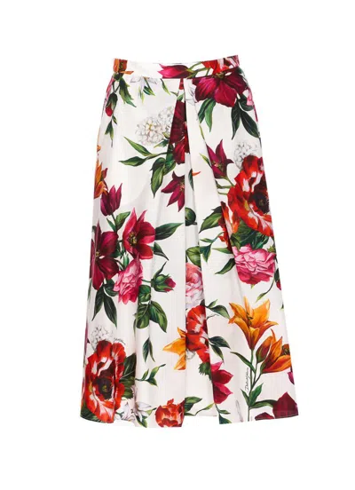 Dolce & Gabbana Multicolor Midi Skirt With All-over Floral Print And Rear Zip Closure In Cotton Woman