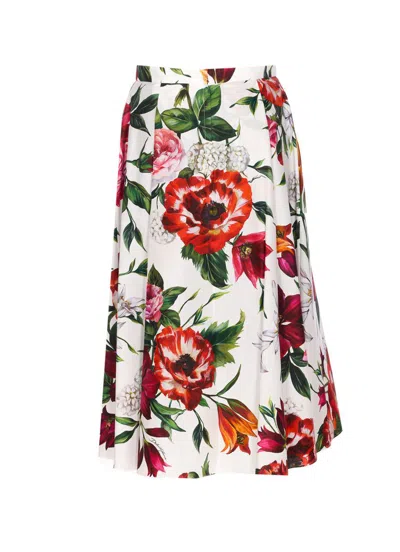 Dolce & Gabbana Multicolor Midi Skirt With All-over Floral Print And Rear Zip Closure In Cotton Woman