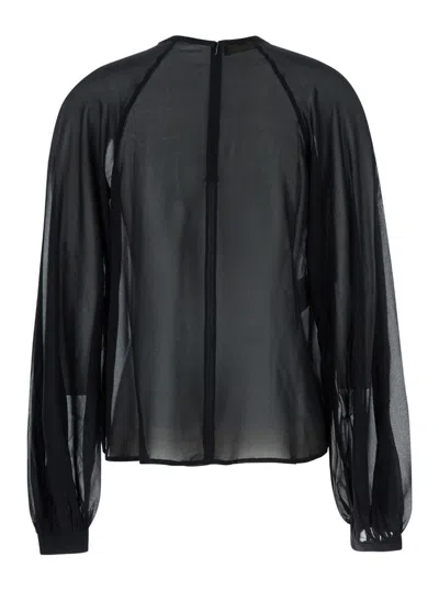 The Andamane Black Blouse With Crew Neck In Stretch Silk Woman