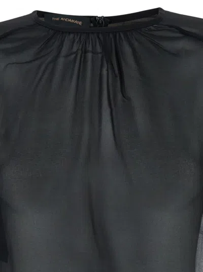 The Andamane Black Blouse With Crew Neck In Stretch Silk Woman