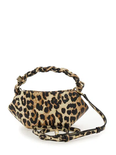 Ganni 'bou' Multicolor Mini Handbag With Logo Plaque On The Front And All-over Leopard Motif In Leather Wo