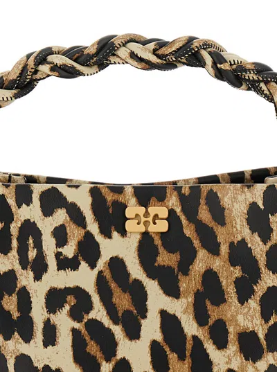 Ganni 'bou' Multicolor Mini Handbag With Logo Plaque On The Front And All-over Leopard Motif In Leather Wo